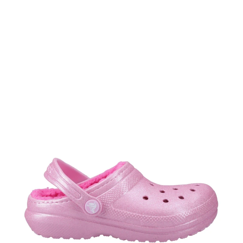 Image of Crocs Kids Classic Lined Glitter Clogs Pink Tweed J1
