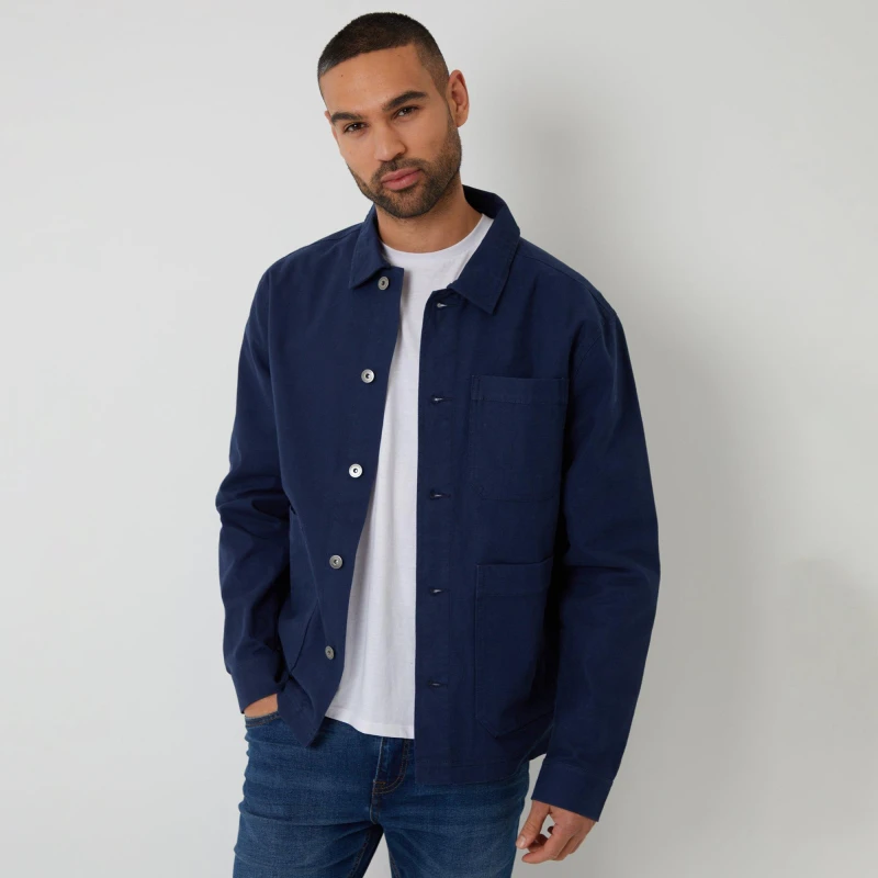 Image of Threadbare Button Up Lightweight Collared Utility Jacket Navy