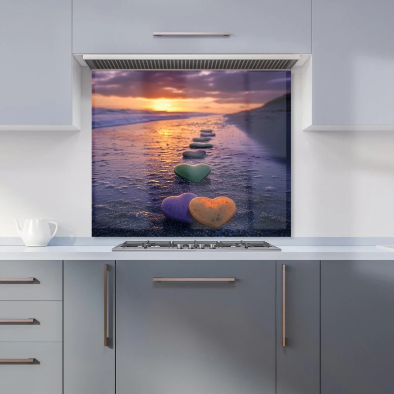 Image of Warren Reed - Designer Heartstones at Sunset Kitchen Splashback in Black Size: 600mm x 650mm Black Unisex 600mm x 650mm