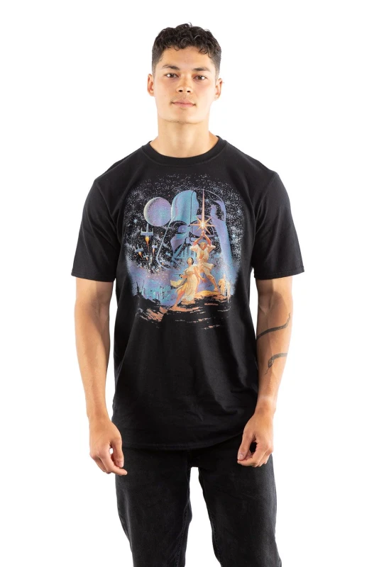 Image of Star Wars Star Wars Retro Poster Cotton Mens T-Shirt Black Black