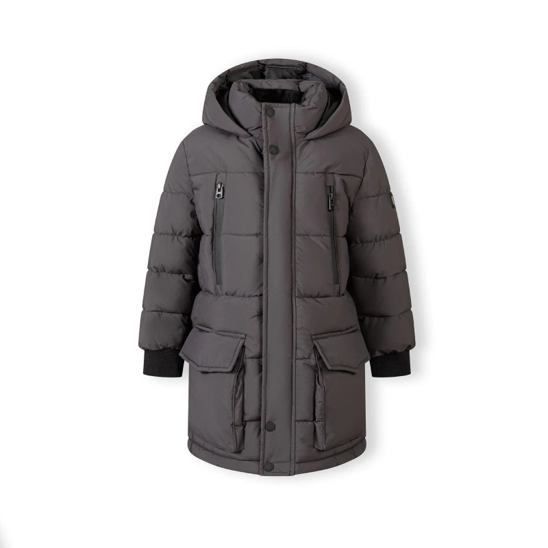 Image of Minoti Boys long jacket fleece lined with zip pockets grey Charcoal male 7-8 Yrs