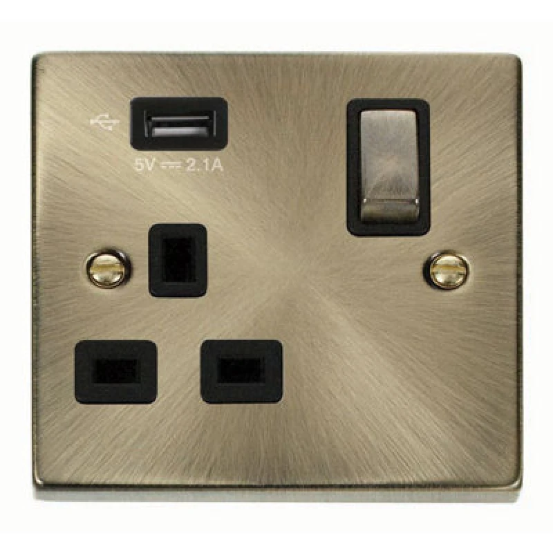 Image of SE Home Antique Brass 1 Gang 13A DP Ingot 1 USB Switched Plug Socket Gold unisex
