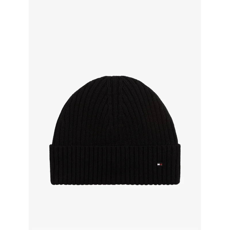 Image of Tommy Hilfiger Flag Cable Knit Wool Blend Beanie Black male Mens