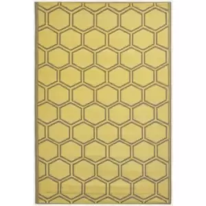 Image of Homescapes - Yellow Outdoor Rug with Honeycomb Pattern, 182 x 122cm - Yellow