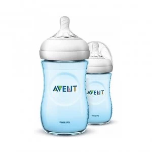 Image of Philips Avent Natural Baby Bottles 260ml (Blue Twin Pack)