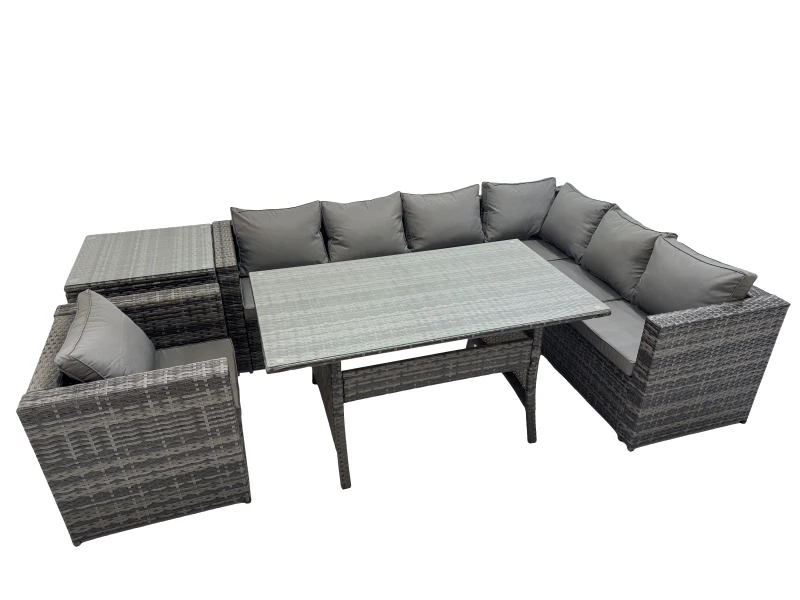 Image of Fimous 7 Seater Patio Dining Corner Sofa Sets with Chair Side Table in Dark Grey Dark Grey Unisex