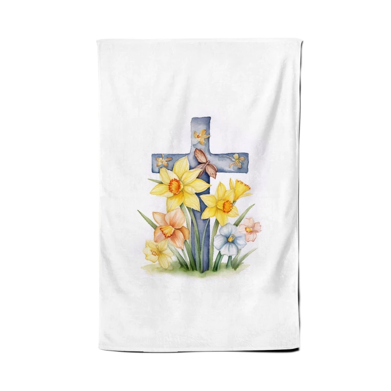 Image of Warren Reed - Designer Watercolour Easter Cross with Daffodils Tea Towel Multicolor Unisex