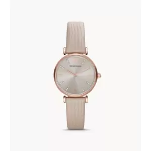 Image of Emporio Armani Womens Two-Hand Leather Watch - Nude