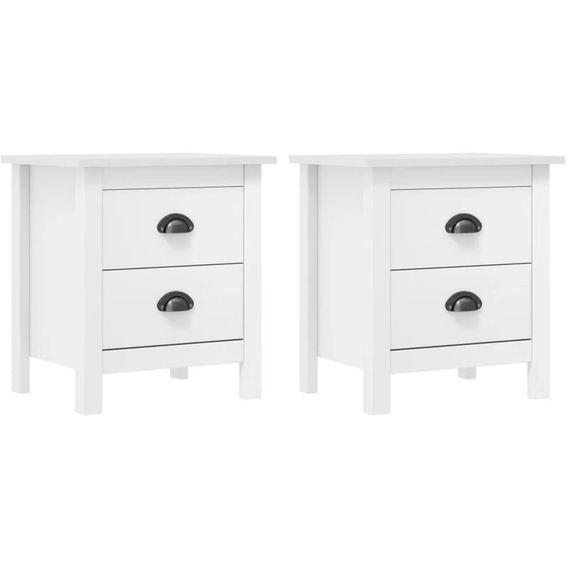 Image of VIDAXL Bedside Cabinet Hill 2 pcs White 46x35x49.5cm Solid Pine Wood Vidaxl 8719883909745