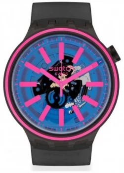 Image of Swatch Blue TASTE Black Rubber Strap Blue/Pink Dial Watch