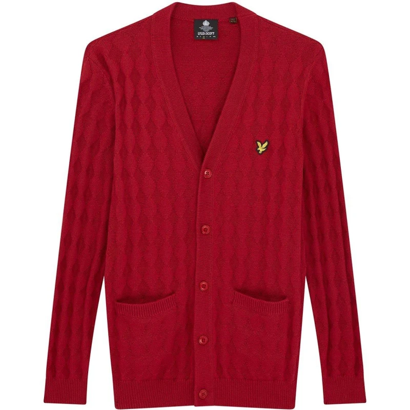 Image of Lyle and Scott Knit Cardigan Mens - Red Red XS