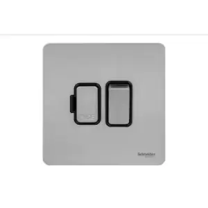 Image of Schneider Electric Ultimate Screwless Flat Plate - Switched Fused Connection Unit, 13A, GU5410BSS, Stainless Steel with Black Insert