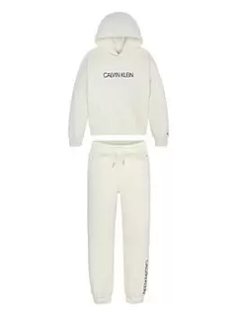 Image of Calvin Klein Jeans Girls Institutional Logo Hoodie Set - Ivory, Ivory, Size Age: 12 Years, Women