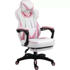 Image of Vinsetto Gaming Chair Ergonomic Reclining Manual Footrest Wheels Stylish Pink - Pink