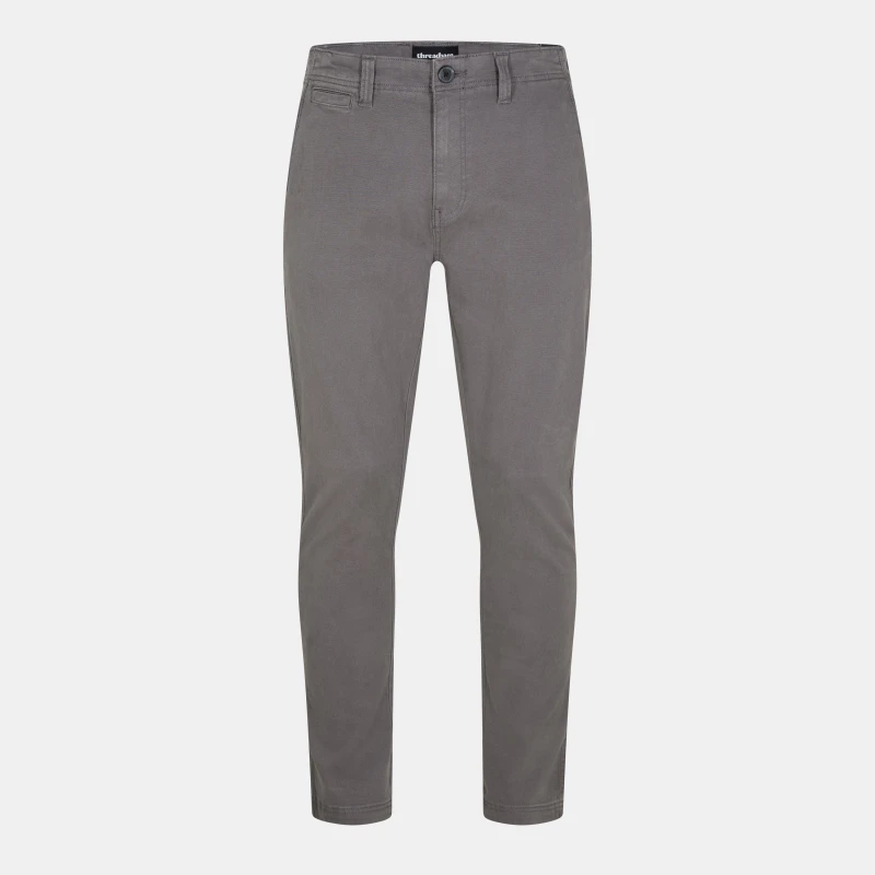 Image of Threadbare 'Salerno' Slim Fit Canvas Trousers With Stretch Dark Grey
