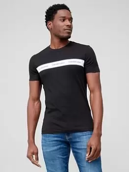 Image of Calvin Klein Jeans Organic Cotton Mix Contrast Instit Stripe T-Shirt - Black, Size S, Men