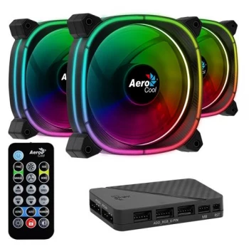 Image of Aerocool Astro 12 Pro RGB LED Triple Fan Pack with Controller - 120mm
