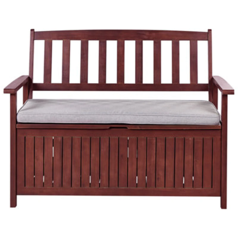 Image of Beliani Garden Bench With Cushion Sovana 120cm With Storage Acacia Wood Light Grey 421317