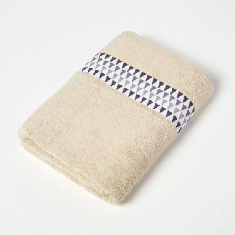 Image of Homescapes Geometric 100% Cotton Bath Towel, Beige