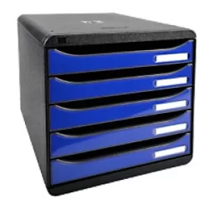 Image of Exacompta Drawer Unit with 5 Drawers Big Box Plus Plastic Glossy Black, Ocean Blue 27.8 x 34.7 x 27.1 cm