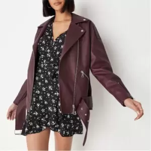 Image of Missguided Boyfriend Belted Faux Leather Jacket - Red
