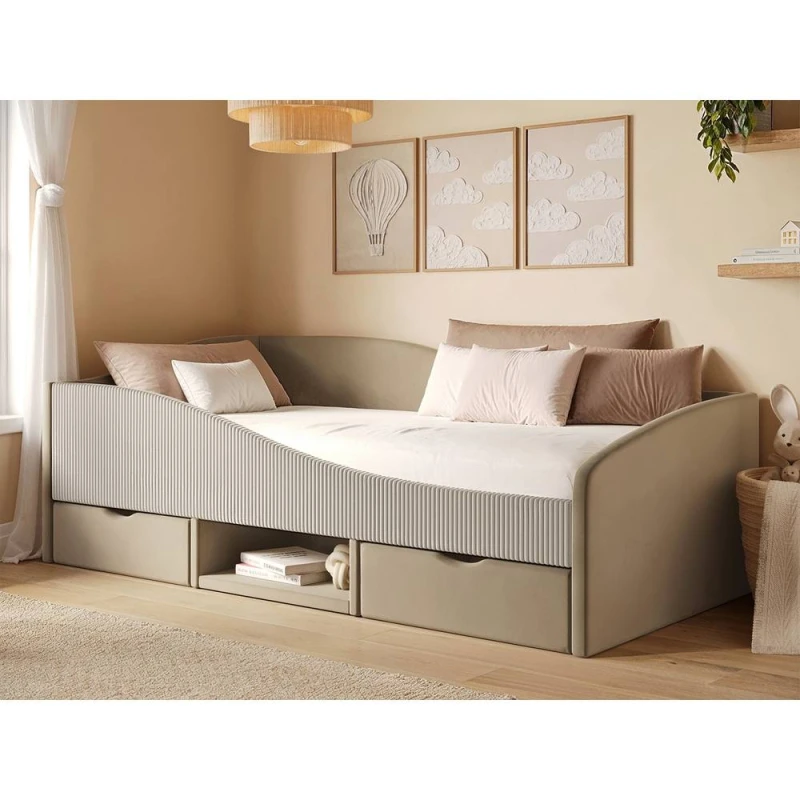 Image of Flair Aubrey Velvet Storage Low Sleeper Bed with Beige Cord Size: Single Beige Unisex Single
