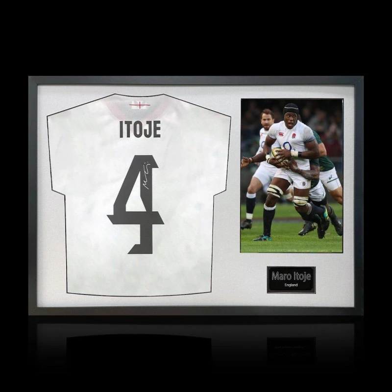 Image of The Fan Cave Maro Itoje Signed England 2025 Shirt Classic Frame White unisex 750x550mm