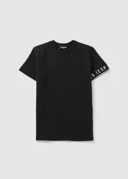 Image of Dsquared2 Kids Icon Tape Sleeve T-Shirt In Black/White