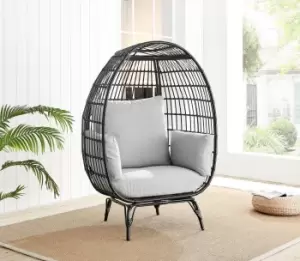 Image of Egg Luxury Outdoor PE Rattan Garden Chair with Metal Legs And Thick Grey Cushions Perfect For Patios or Decking