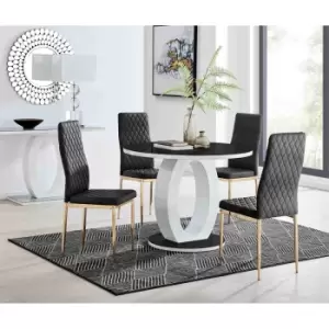 Image of Furniture Box Giovani Round Black 100Cm Table and 4 Black Velvet Milan Gold Leg Chairs