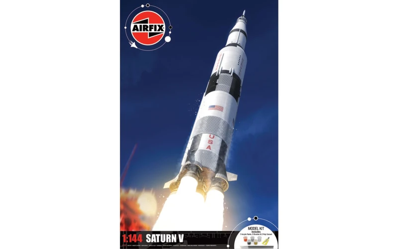 Image of Airfix A50201 Saturn V Gift Set - Plastic Model Kits Spacecraft Building Kits for Adults & Kids 8+ Includes: 1:144 Scale Model Humbrol Acrylic Pain