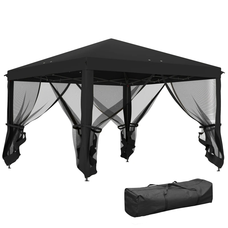 Image of Outsunny Heavy Duty Pop Up Gazebo with Removable Mesh Sidewall Black Black