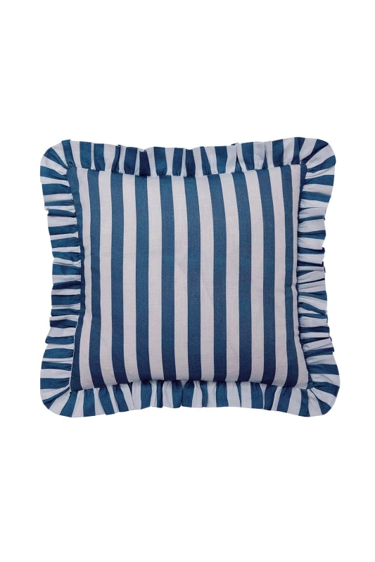 Image of Helena Springfield 'Candy Stripe' Cotton Cushion in Blue Size: 40cm x 40cm Blue Unisex 40cm x 40 cm