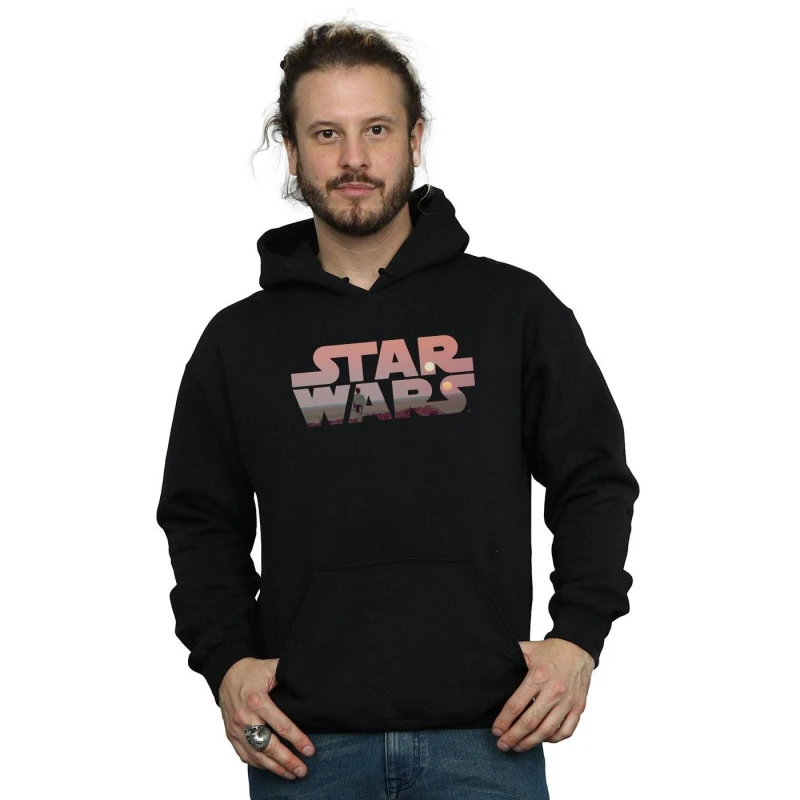Image of Star Wars Star Wars Men Tatooine Logo Hoodie in Black Size: Small Black S Male 5057864240399