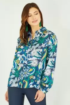 Image of Green Paisley Print Satin Relaxed Shirt