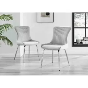 Image of Furniture Box 2x Nora Light Grey Velvet Silver Leg Dining Chairs
