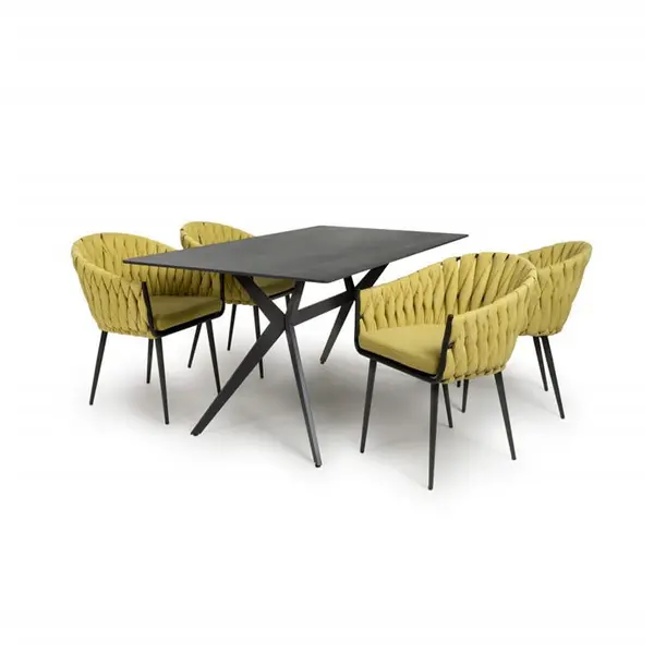 Image of Shankar Timor 1.6m Black & 4 Pandora Yellow Dining Set - Black 9016075