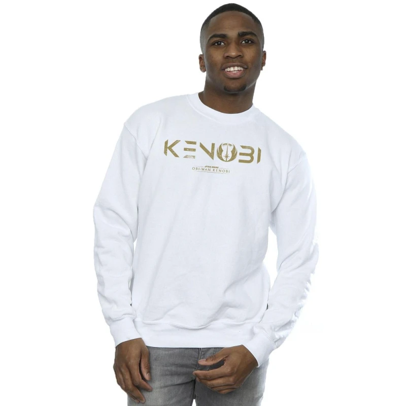 Image of Star Wars Star Wars Men Obi-Wan Kenobi Logo Sweatshirt in White Size: Small White S Male 5059934425804