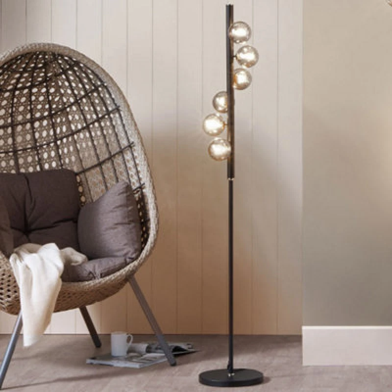 Image of Pacific Lifestyle Glass Ball And Black Metal Floor Lamp For Living Room