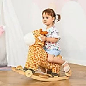 Image of Homcom 2-IN-1 Kids Plush Ride-On Rocking Gliding Horse Giraffe-shaped Yellow