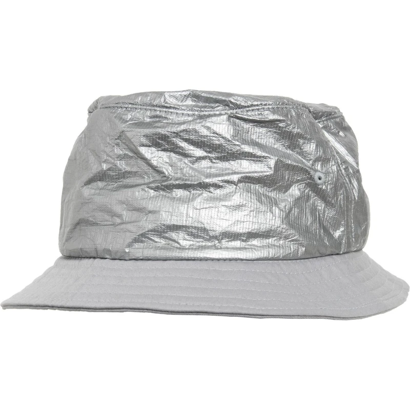 Image of Flexfit by Yupoong Mens Crinkled Paper Bucket Hat in Silver Silver Male One Size