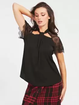 Image of Guess Lace Insert Satin Top