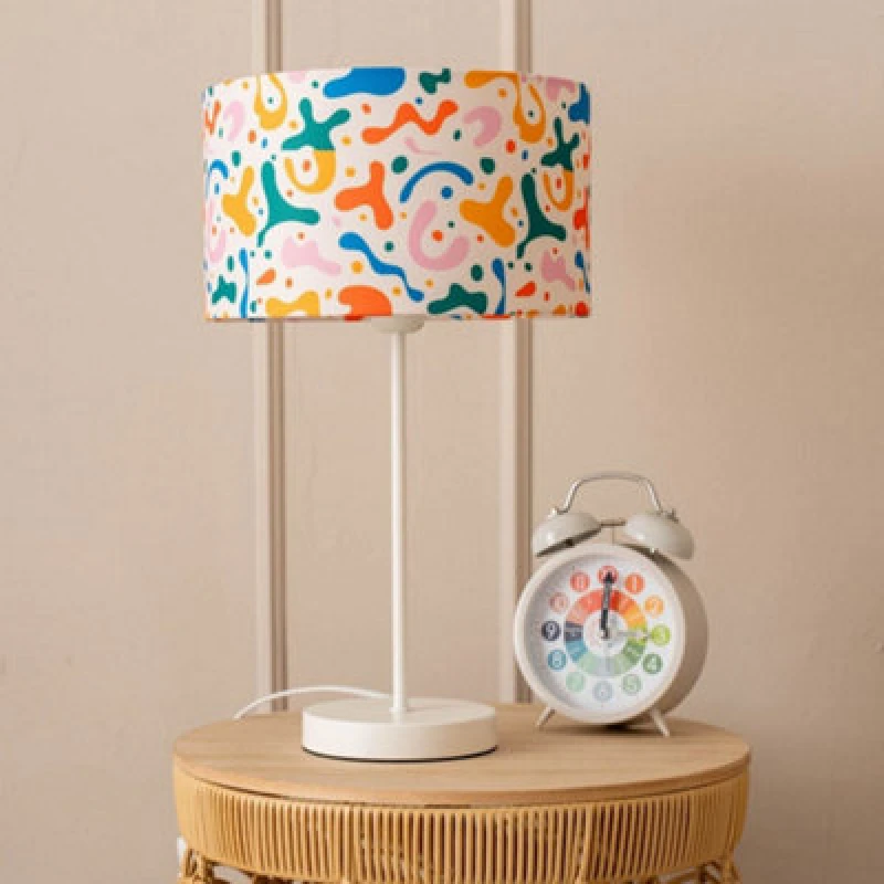 Image of ValueLights Charlie White Metal Single Stem Table Lamp with Abstract Lamp Shade Multi