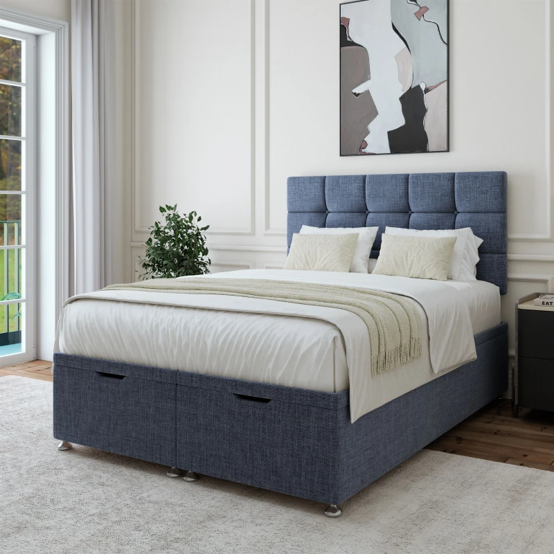 Image of Bedmaster Bedmaster Linen Ottoman Divan Base And Square Headboard in Midnight Size: Small Double Midnight Small Double Unisex 7867869822043