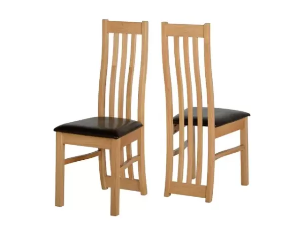 Image of Seconique Ainsley Set of 2 Oak Effect and Faux Leather Dining Chairs