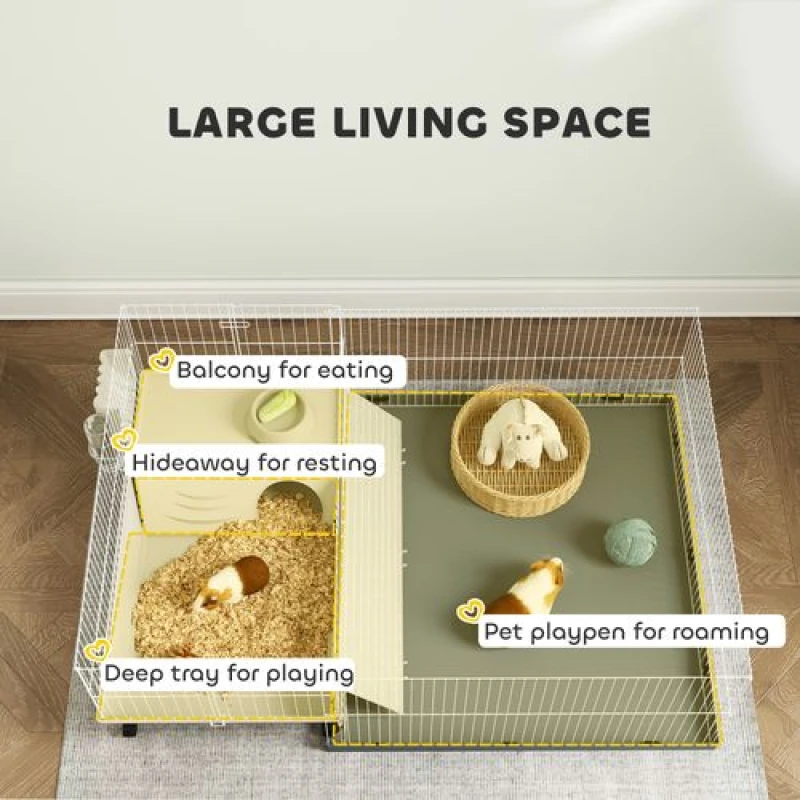 Image of PawHut Small Animal Cage, Guinea Pig Cage with Removable Pet Playpen, Beige D51-478V00WT