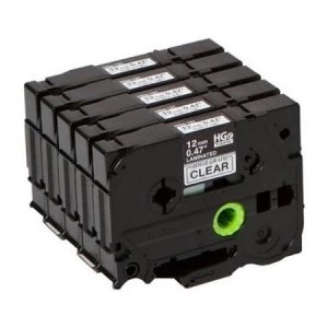 Image of Brother HGE-131V5 Original P-touch Label Tape (12mm x 8m) Pack-5 Black On Clear