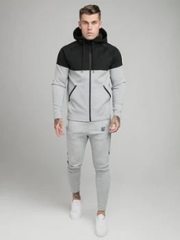 Image of Siksilk Motion Tape Zip Through Hoodie Tracksuit, Grey/Black, Size S, Men