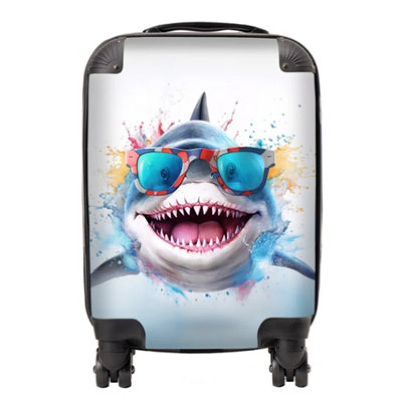 Image of Warren Reed Designer Splashart Shark In Glasses Suitcase - Small