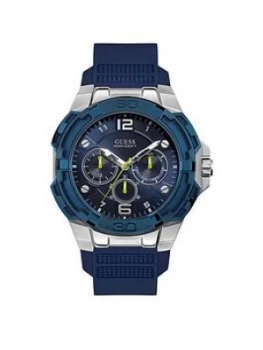 Image of Guess Guess Genesis Blue And Silver Silicone Strap Mens Watch
